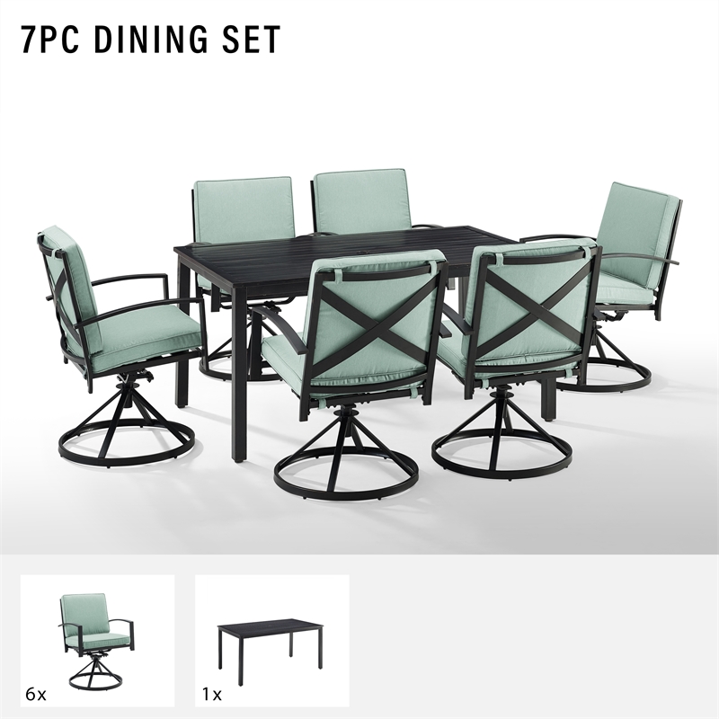Crosley Furniture Kaplan 7 Piece Metal Outdoor Dining Set in Mist Green