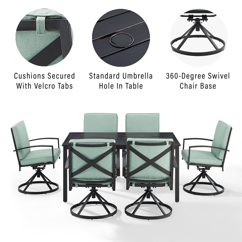 Crosley Furniture Kaplan 7 Piece Metal Outdoor Dining Set in Mist Green
