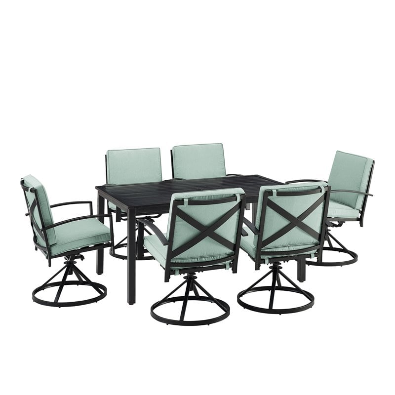 Crosley Furniture Kaplan 7 Piece Metal Outdoor Dining Set in Mist Green