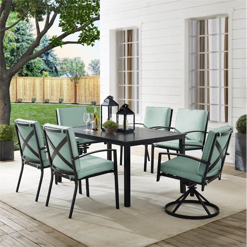 Crosley Furniture Kaplan 7 Piece Metal Outdoor Dining Set in Mist Green