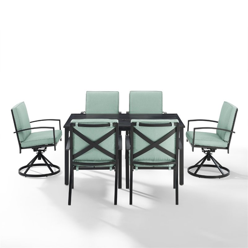Crosley Furniture Kaplan 7 Piece Metal Outdoor Dining Set in Mist Green