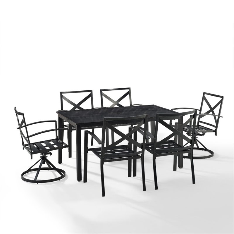 Crosley Furniture Kaplan 7 Piece Metal Outdoor Dining Set in Mist Green