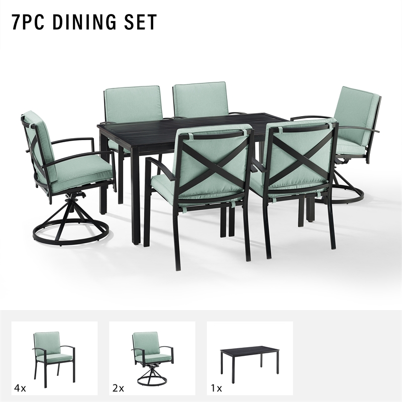 Crosley Furniture Kaplan 7 Piece Metal Outdoor Dining Set in Mist Green
