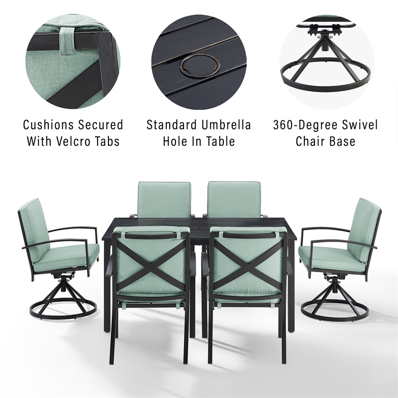 Crosley Furniture Kaplan 7 Piece Metal Outdoor Dining Set in Mist Green