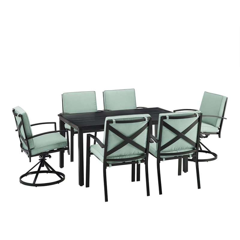 Crosley Furniture Kaplan 7 Piece Metal Outdoor Dining Set in Mist Green