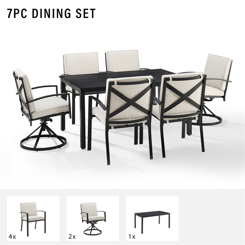 Crosley Furniture Kaplan 7-Piece Fabric & Metal Outdoor Dining Set in Oatmeal