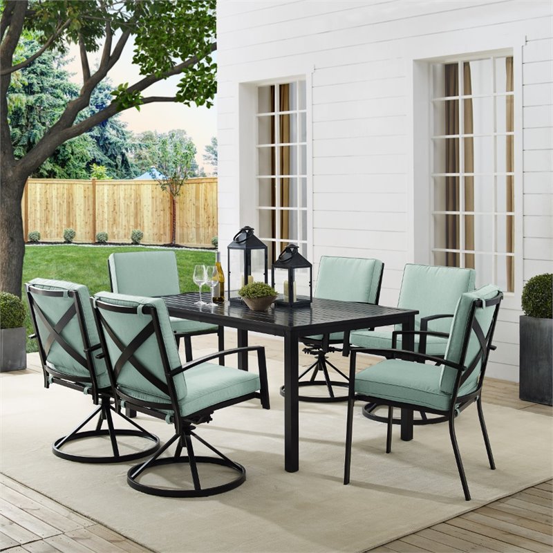 Crosley Furniture Kaplan 7 Piece Metal Outdoor Dining Set in Mist Green