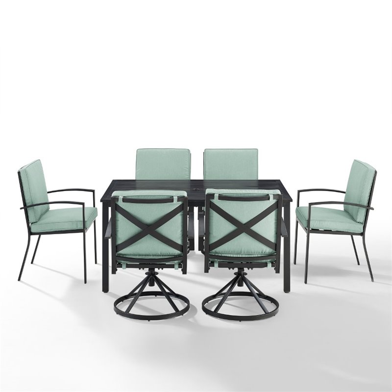 Crosley Furniture Kaplan 7 Piece Metal Outdoor Dining Set in Mist Green