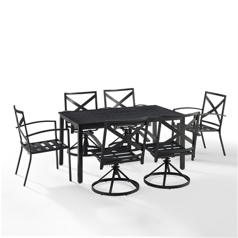 Crosley Furniture Kaplan 7 Piece Metal Outdoor Dining Set in Mist Green