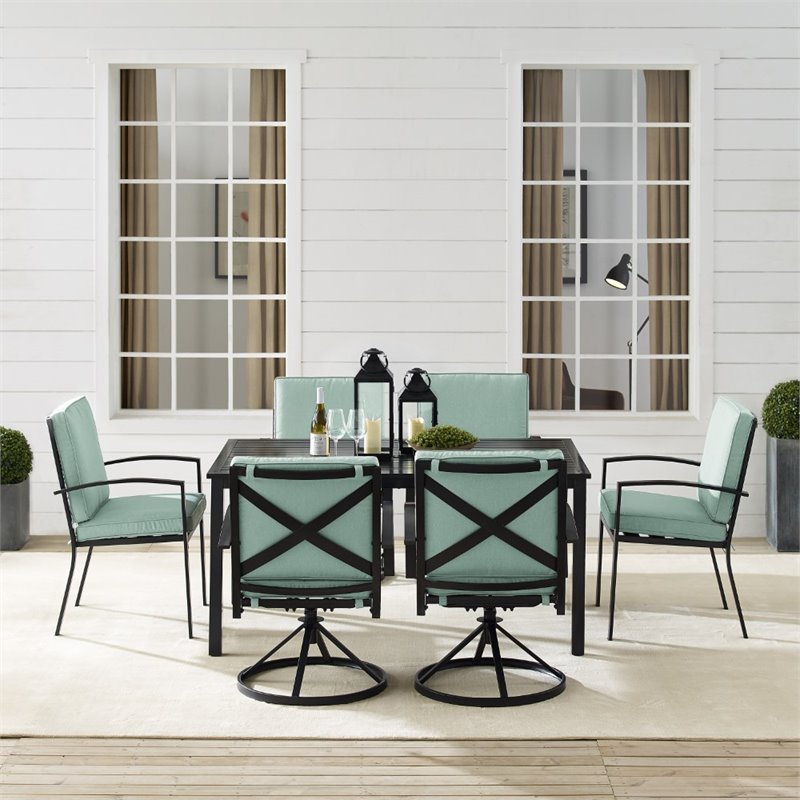 Crosley Furniture Kaplan 7 Piece Metal Outdoor Dining Set in Mist Green