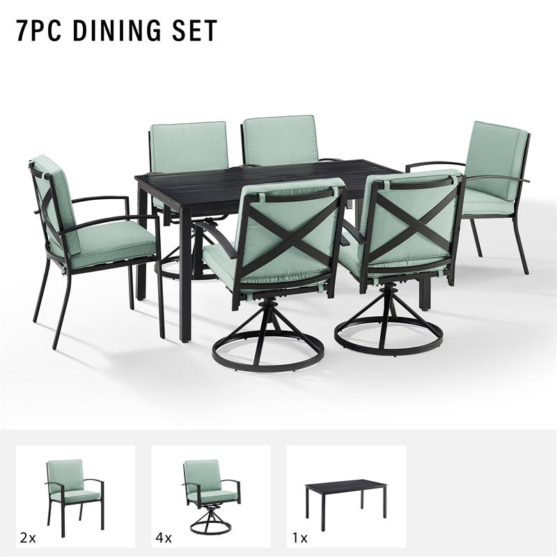 Crosley Furniture Kaplan 7 Piece Metal Outdoor Dining Set in Mist Green