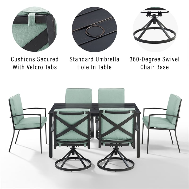Crosley Furniture Kaplan 7 Piece Metal Outdoor Dining Set in Mist Green