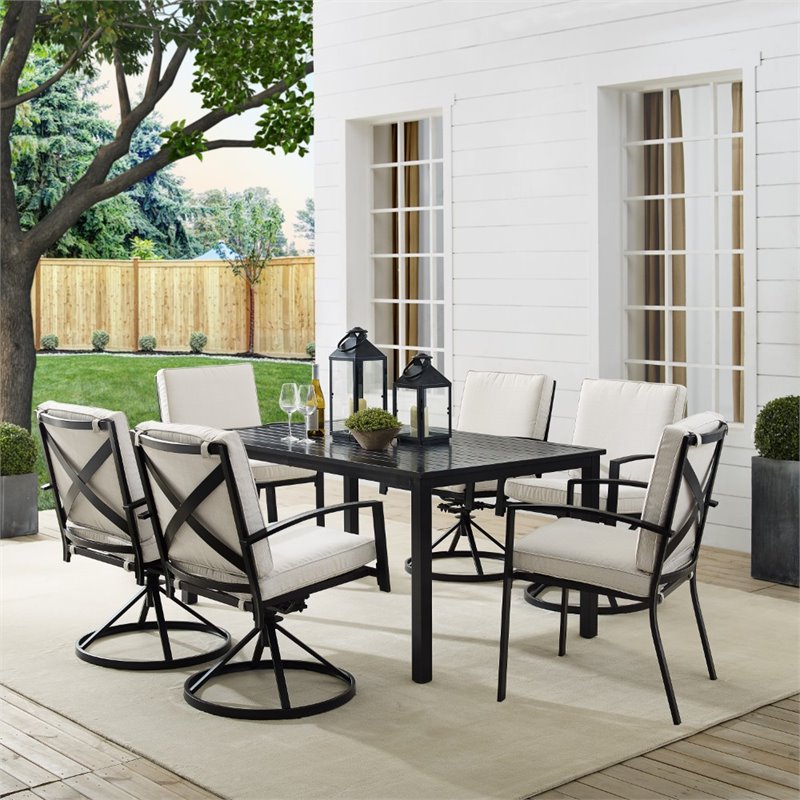 Crosley Furniture Kaplan 7 Piece Metal Outdoor Dining Set in Oatmeal