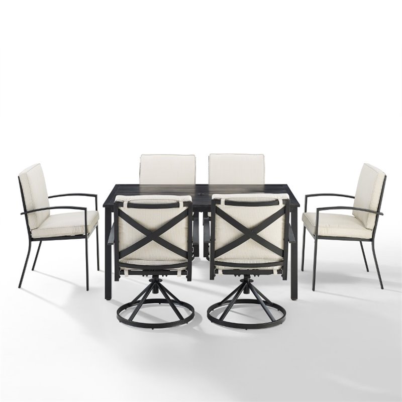 Crosley Furniture Kaplan 7 Piece Metal Outdoor Dining Set in Oatmeal