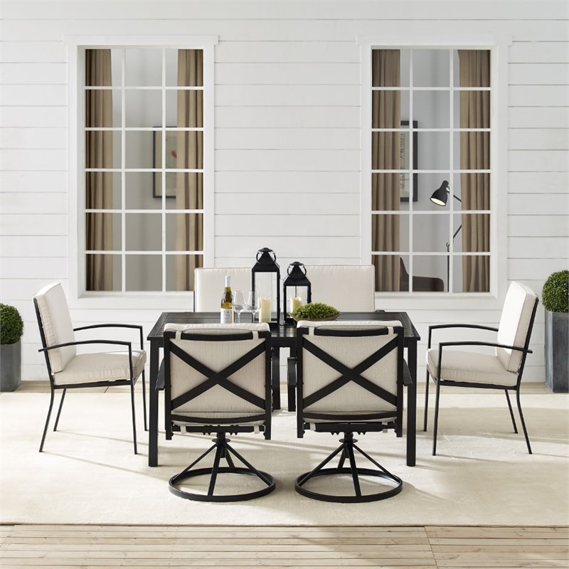Crosley Furniture Kaplan 7 Piece Metal Outdoor Dining Set in Oatmeal