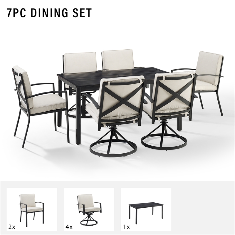 Crosley Furniture Kaplan 7 Piece Metal Outdoor Dining Set in Oatmeal