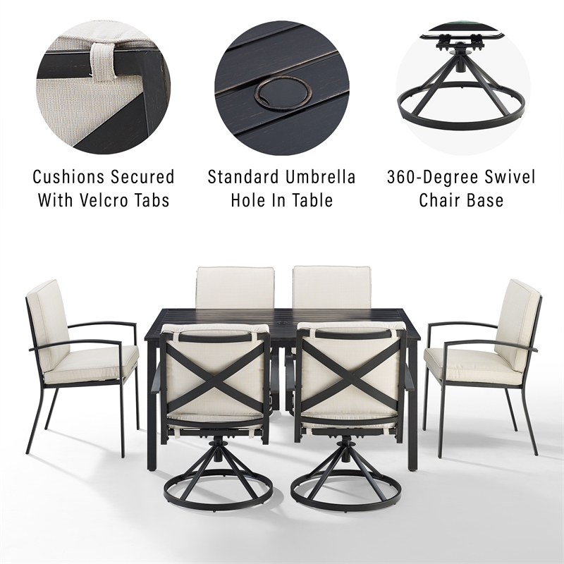 Crosley Furniture Kaplan 7 Piece Metal Outdoor Dining Set in Oatmeal
