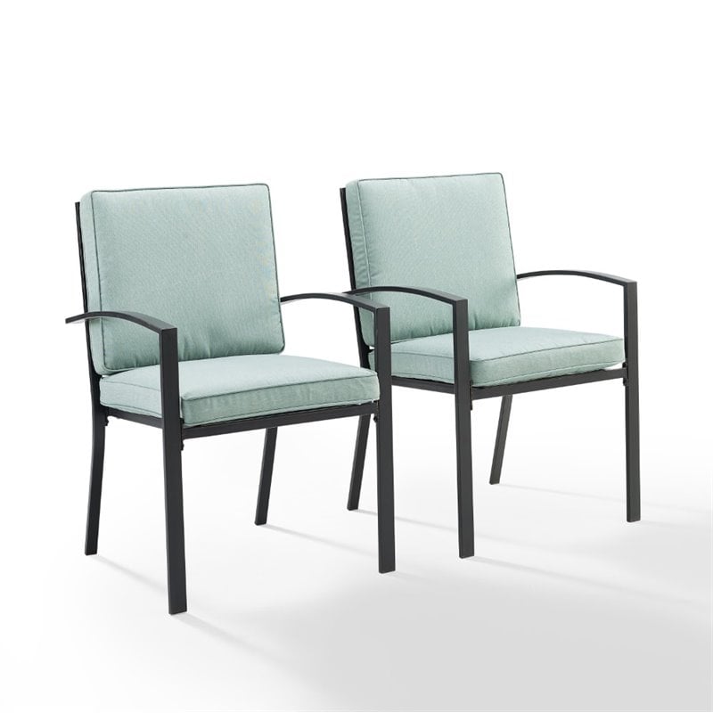 Crosley Furniture Kaplan Outdoor Fabric Dining Chair Set in Green (Set of 2)