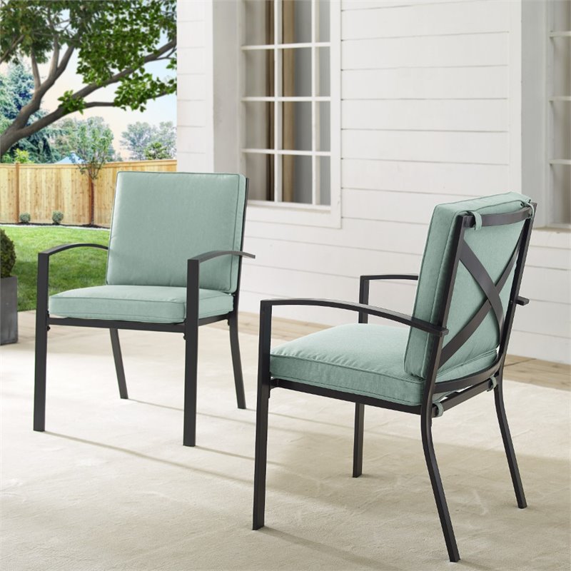 Crosley Furniture Kaplan Outdoor Fabric Dining Chair Set in Green (Set of 2)
