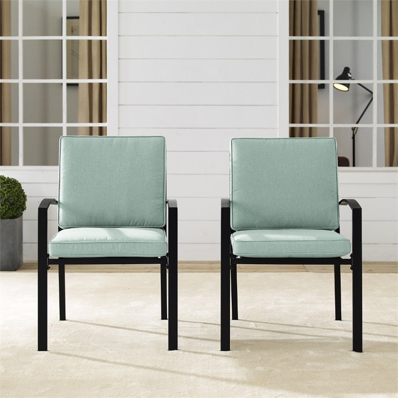 Crosley Furniture Kaplan Outdoor Fabric Dining Chair Set in Green (Set of 2)