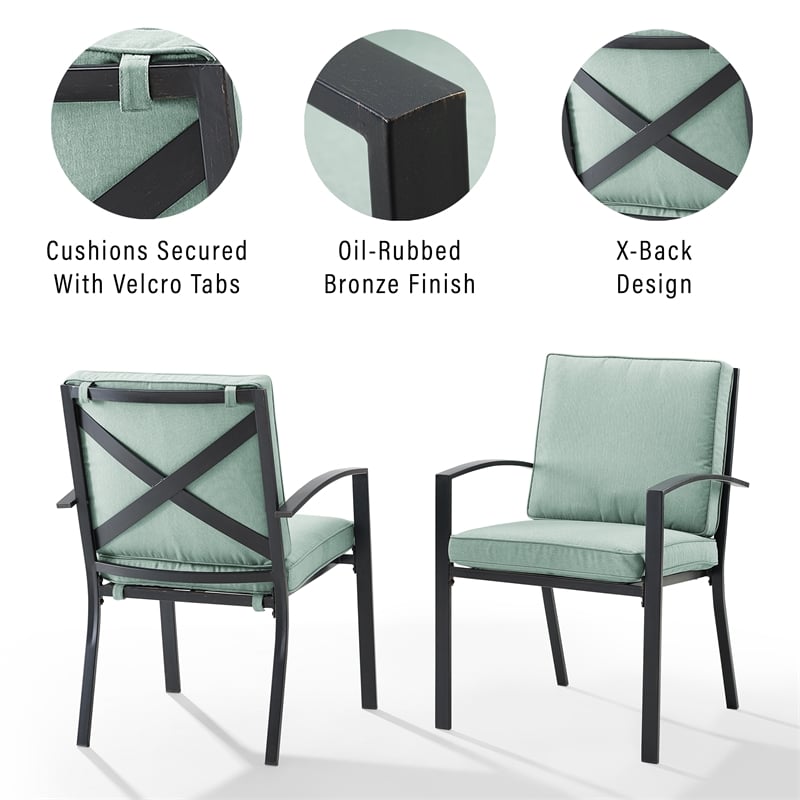 Crosley Furniture Kaplan Outdoor Fabric Dining Chair Set in Green (Set of 2)