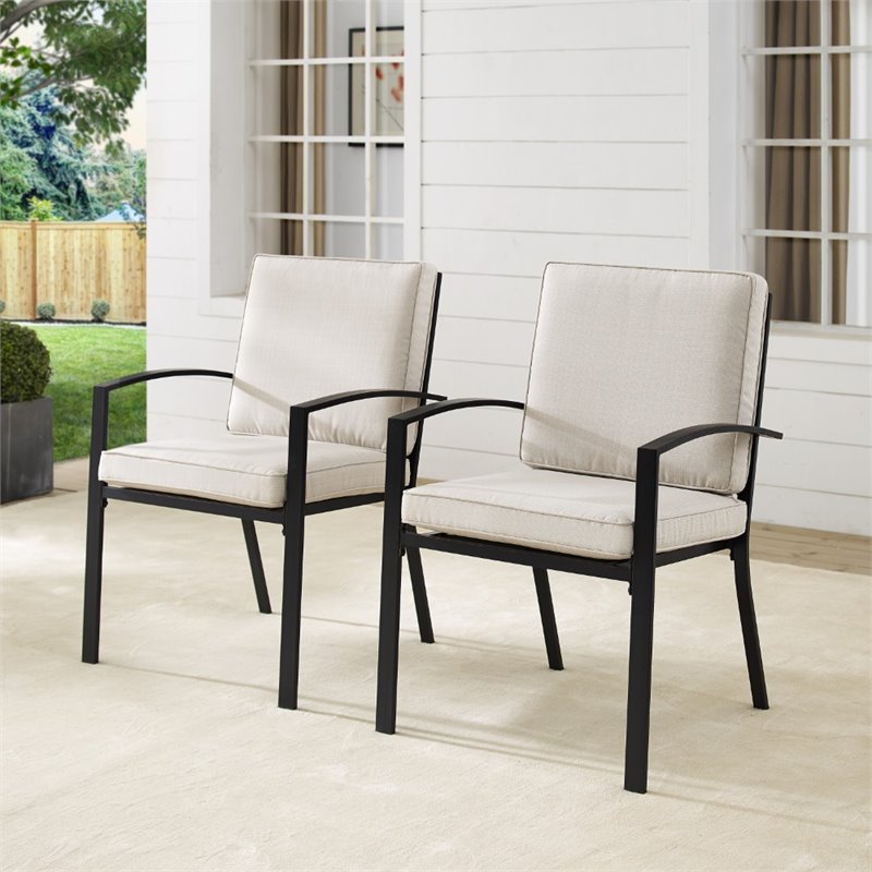 Crosley Furniture Kaplan Fabric Outdoor Dining Chair Set in Oatmeal (Set of 2)