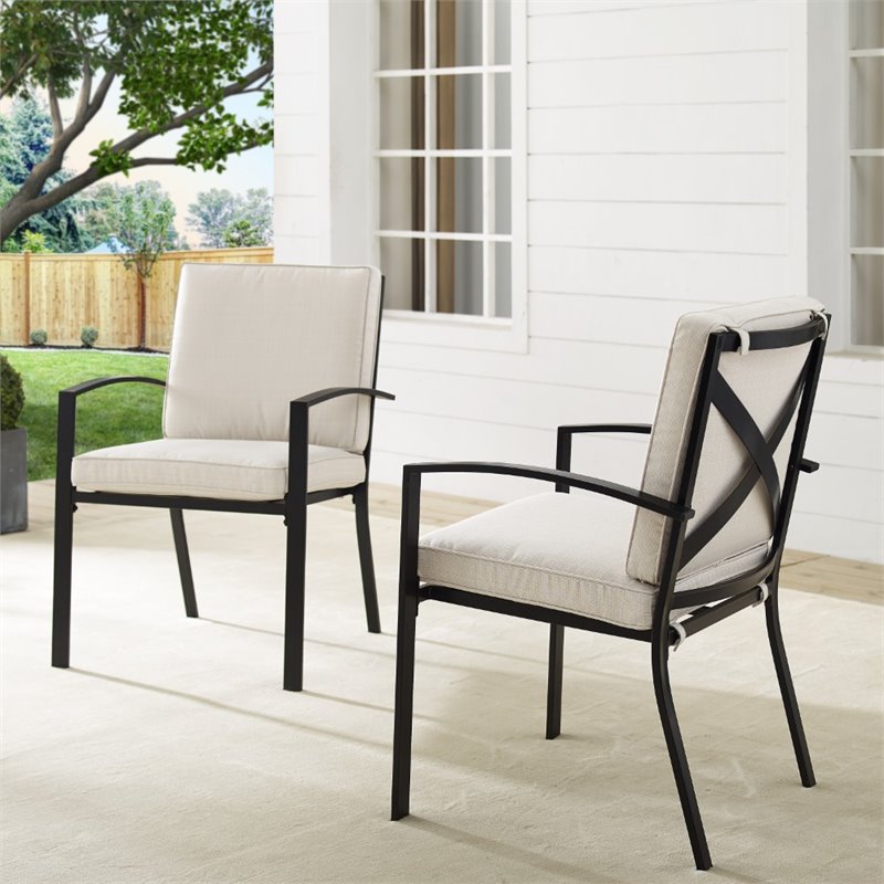 Crosley Furniture Kaplan Fabric Outdoor Dining Chair Set in Oatmeal (Set of 2)