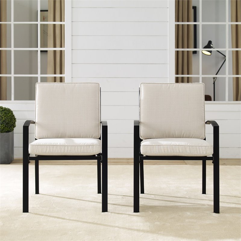 Crosley Furniture Kaplan Fabric Outdoor Dining Chair Set in Oatmeal (Set of 2)