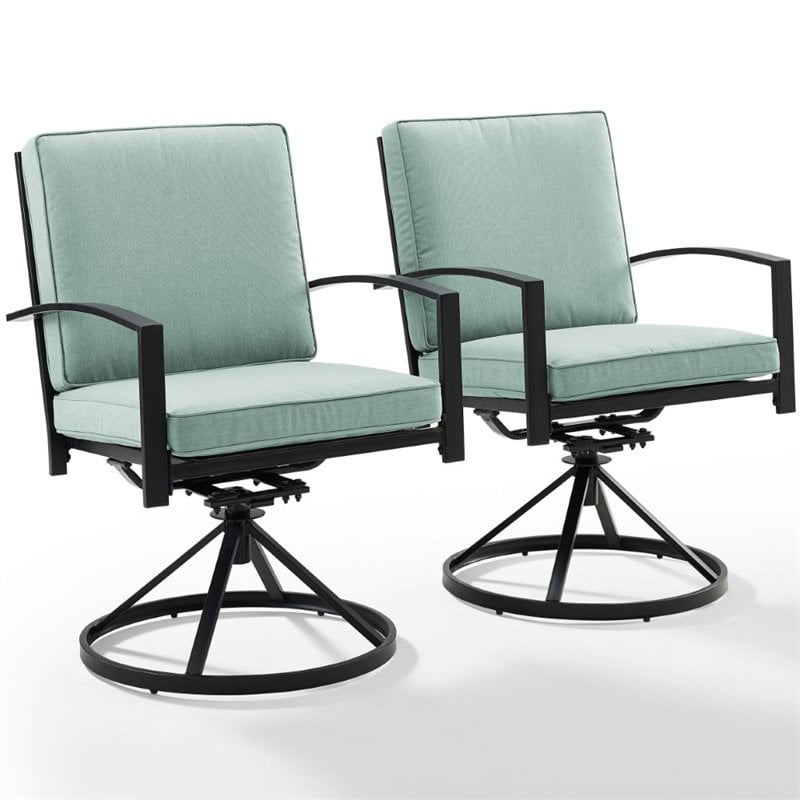Crosley Furniture Kaplan Fabric Outdoor Swivel Chair Set in Green (Set of 2)