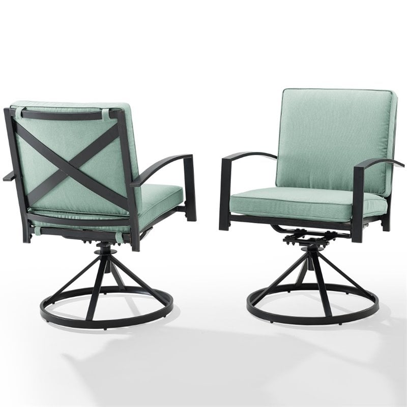 Crosley Furniture Kaplan Fabric Outdoor Swivel Chair Set in Green (Set of 2)