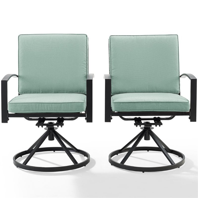 Crosley Furniture Kaplan Fabric Outdoor Swivel Chair Set in Green (Set of 2)