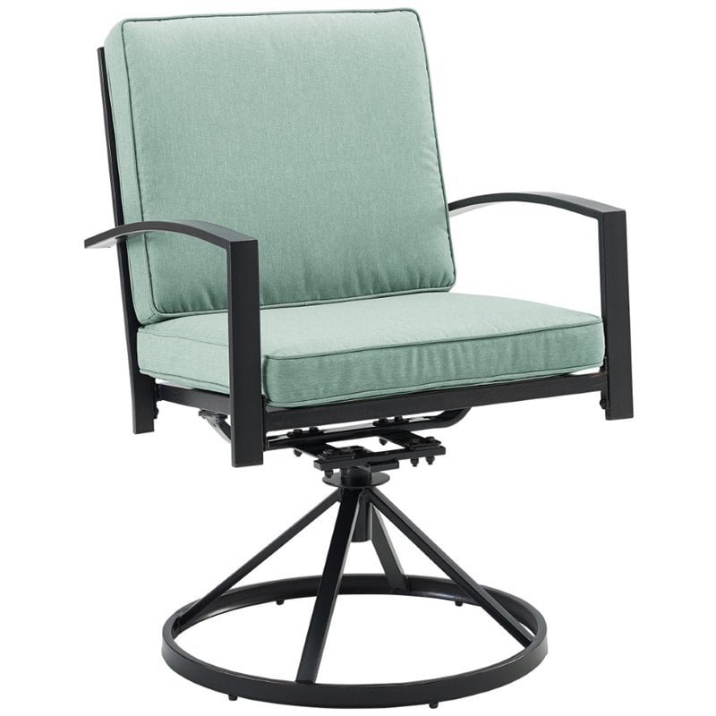 Crosley Furniture Kaplan Fabric Outdoor Swivel Chair Set in Green (Set of 2)