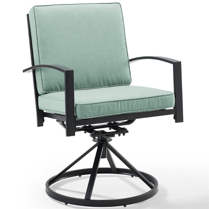 Crosley Furniture Kaplan Fabric Outdoor Swivel Chair Set in Green (Set of 2)
