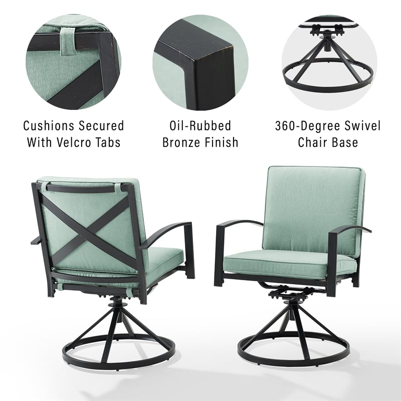 Crosley Furniture Kaplan Fabric Outdoor Swivel Chair Set in Green (Set of 2)