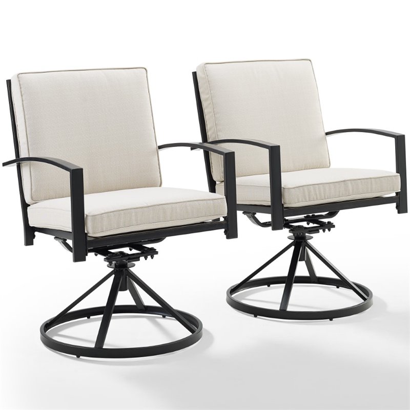 Crosley Furniture Kaplan Fabric Outdoor Swivel Chair Set in Oatmeal (Set of 2)