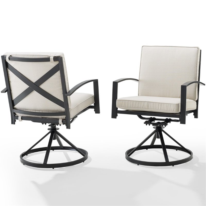 Crosley Furniture Kaplan Fabric Outdoor Swivel Chair Set in Oatmeal (Set of 2)
