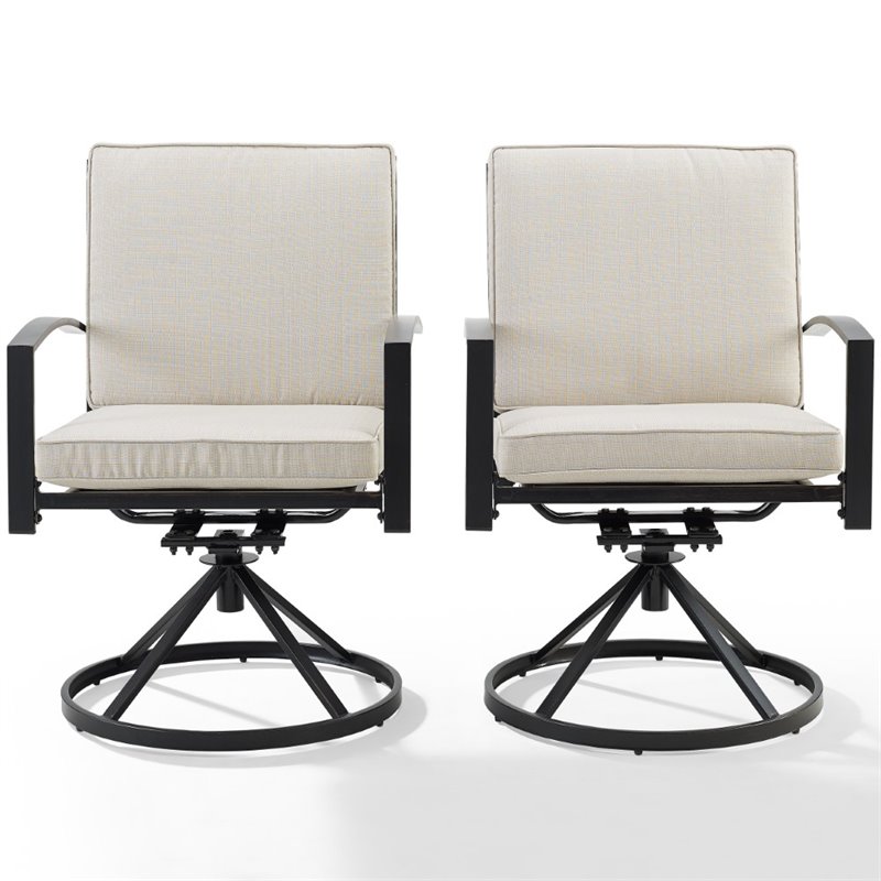 Crosley Furniture Kaplan Fabric Outdoor Swivel Chair Set in Oatmeal (Set of 2)