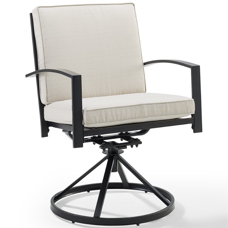 Crosley Furniture Kaplan Fabric Outdoor Swivel Chair Set in Oatmeal (Set of 2)