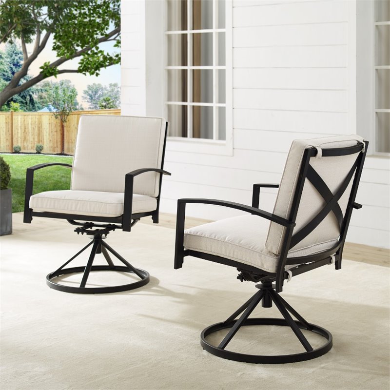 Crosley Furniture Kaplan Fabric Outdoor Swivel Chair Set in Oatmeal (Set of 2)
