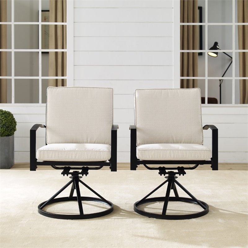 Crosley Furniture Kaplan Fabric Outdoor Swivel Chair Set in Oatmeal (Set of 2)