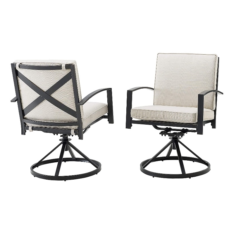 Crosley Furniture Kaplan Fabric Outdoor Swivel Chair Set in Oatmeal (Set of 2)