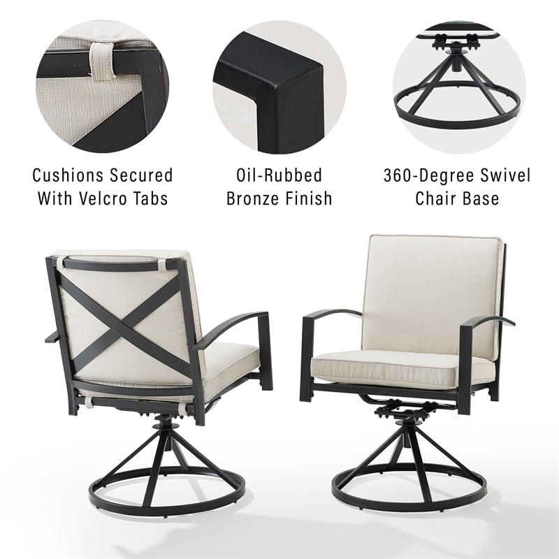 Crosley Furniture Kaplan Fabric Outdoor Swivel Chair Set in Oatmeal (Set of 2)