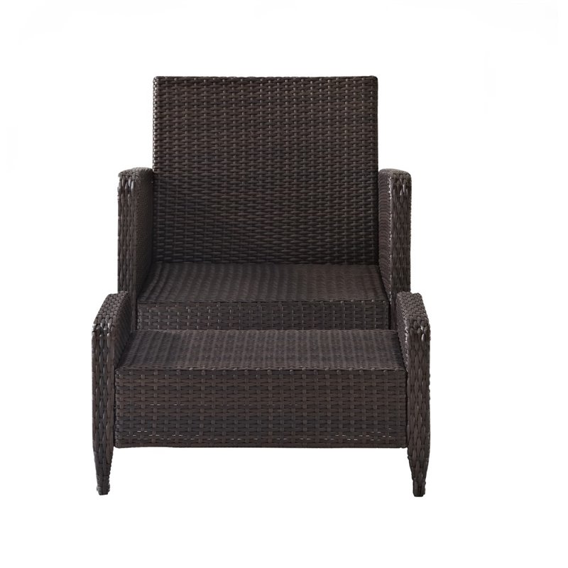 Crosley Kiawah Outdoor Wicker Chair with Ottoman in Sangria