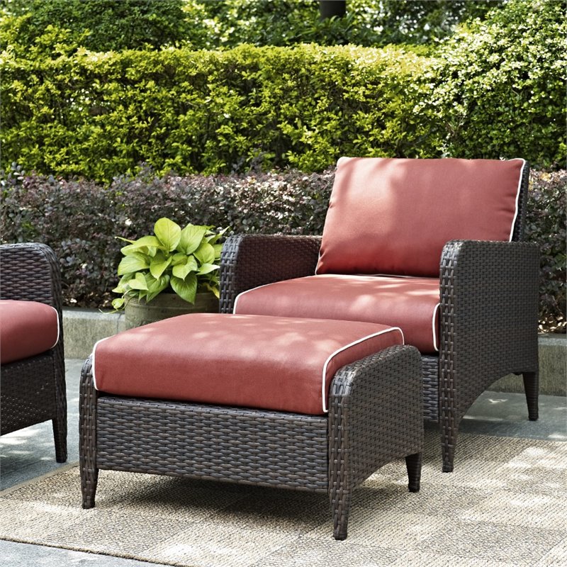 crosley kiawah outdoor wicker arm chair with sangria cushions