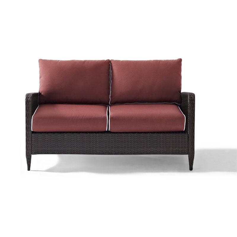 Crosley Kiawah Outdoor Wicker Loveseat in Sangria