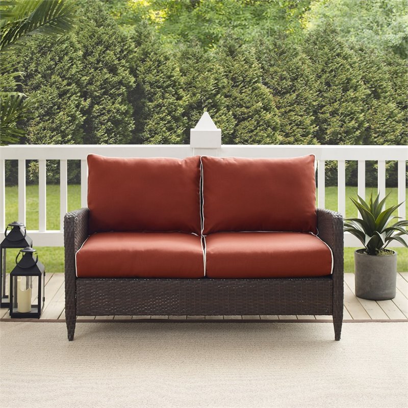 Crosley Kiawah Outdoor Wicker Loveseat in Sangria