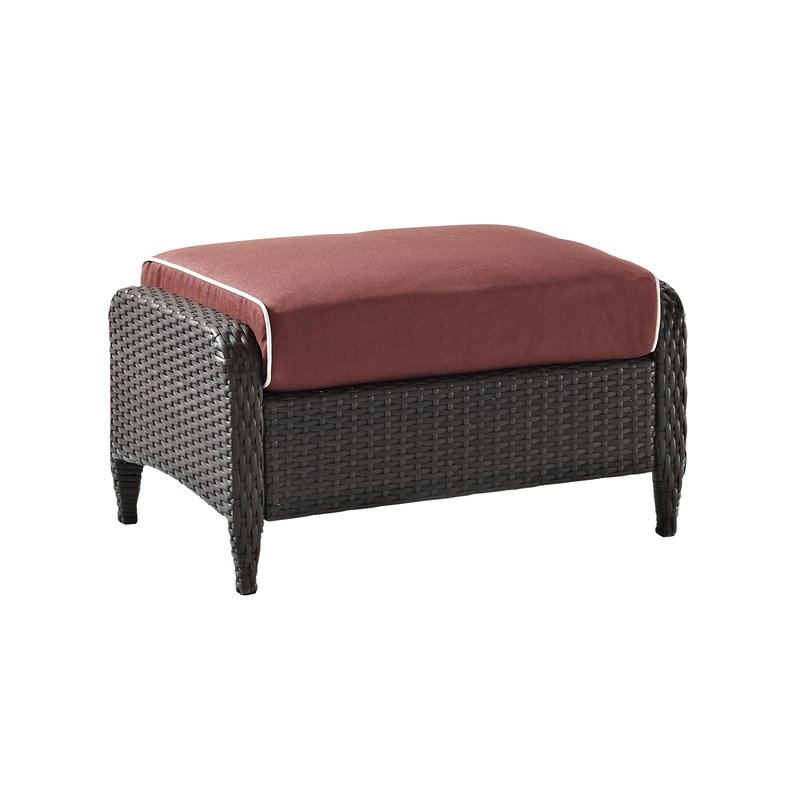 Crosley Kiawah Outdoor Wicker Ottoman in Sangria