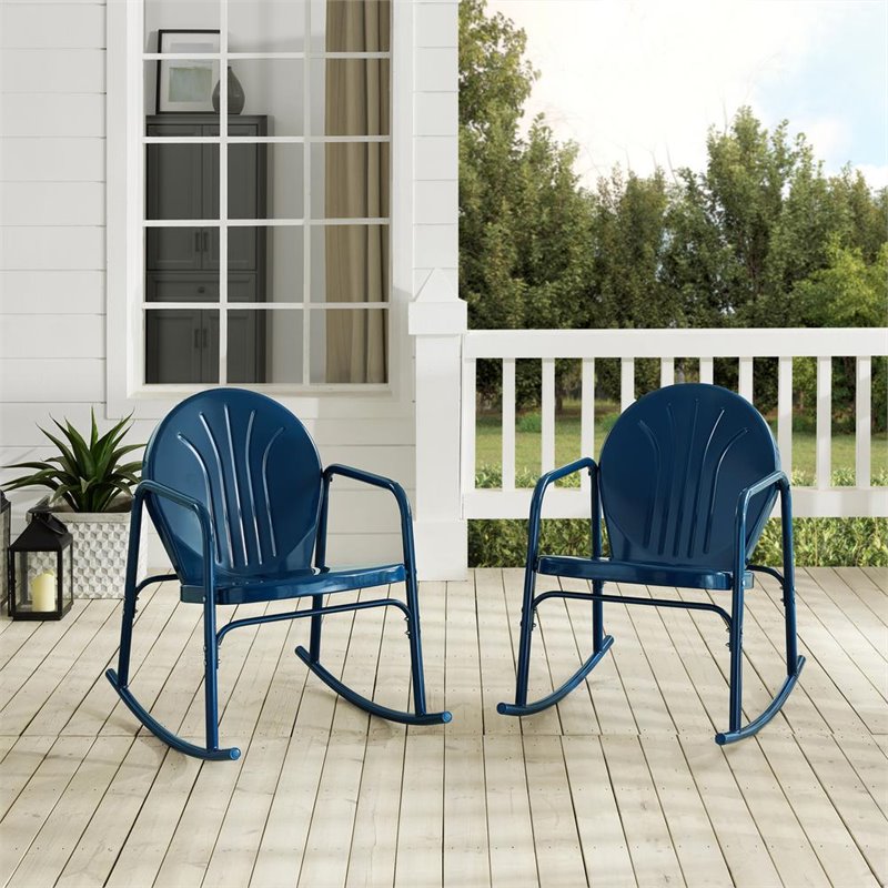 Crosley Furniture Griffith Metal Rocking Chair in Navy Gloss (Set of 2)