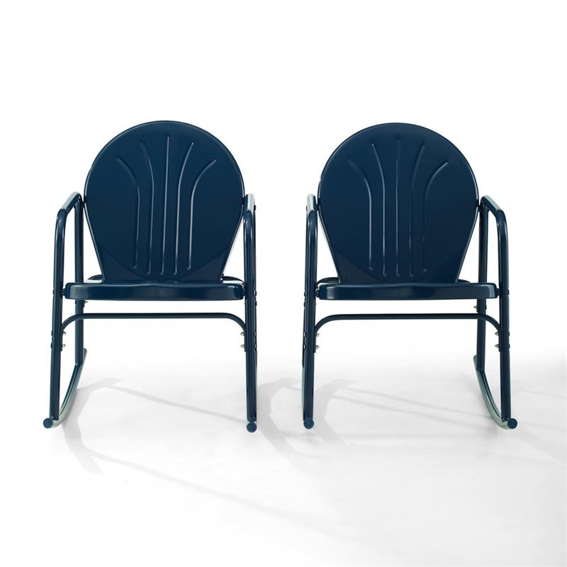 Crosley Furniture Griffith Metal Rocking Chair in Navy Gloss (Set of 2)