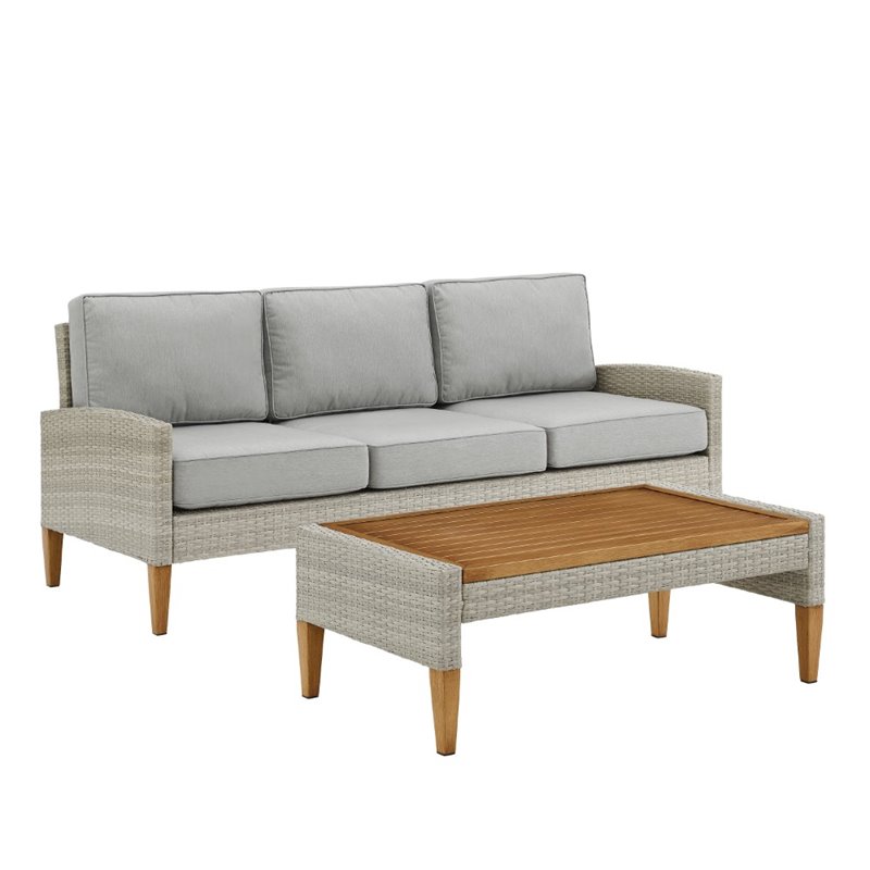 Crosley Capella 2 Piece Outdoor Wicker Sofa Set in Gray